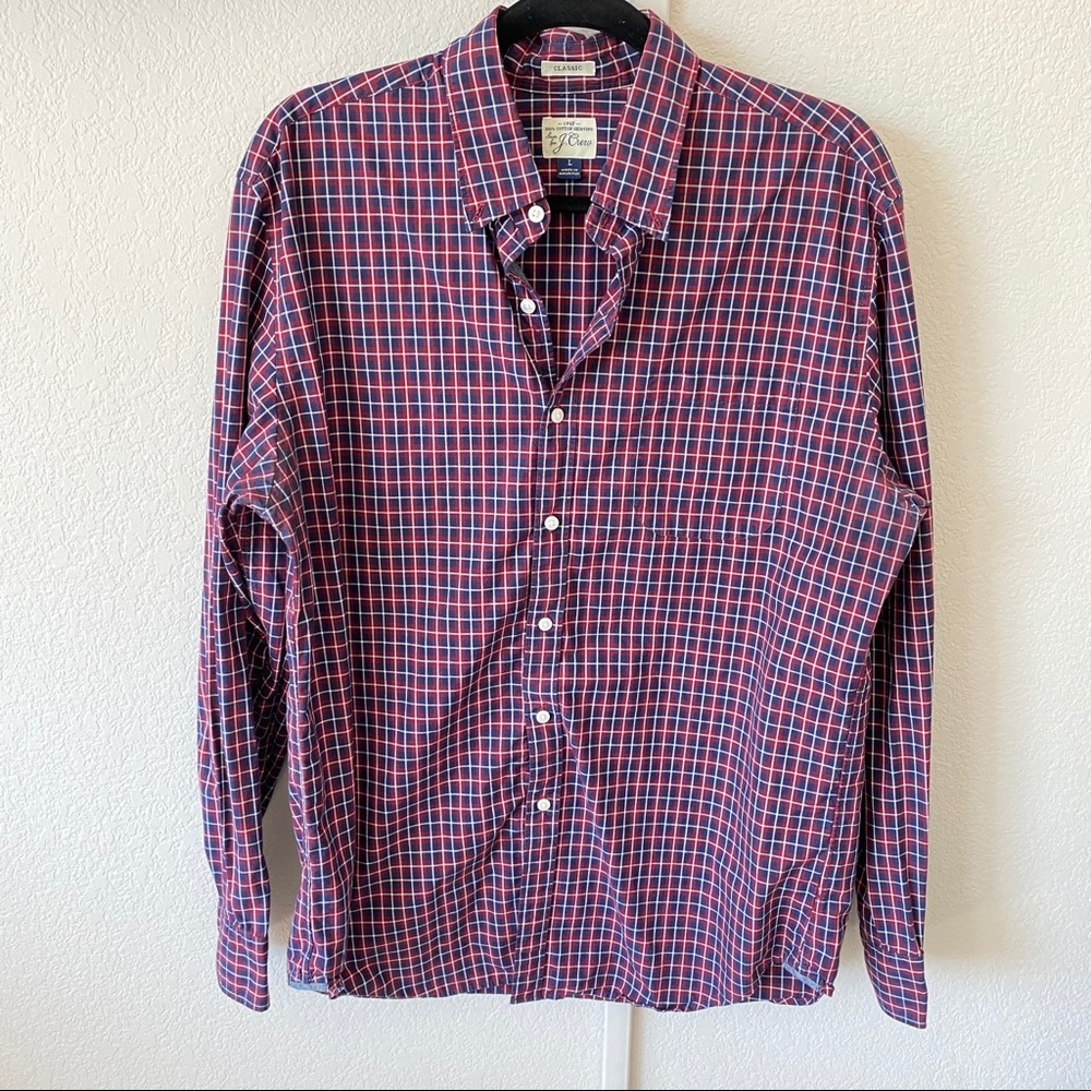 J CREW RED BLUE PLAID BUTTON DOWN LONG SLEEVE
